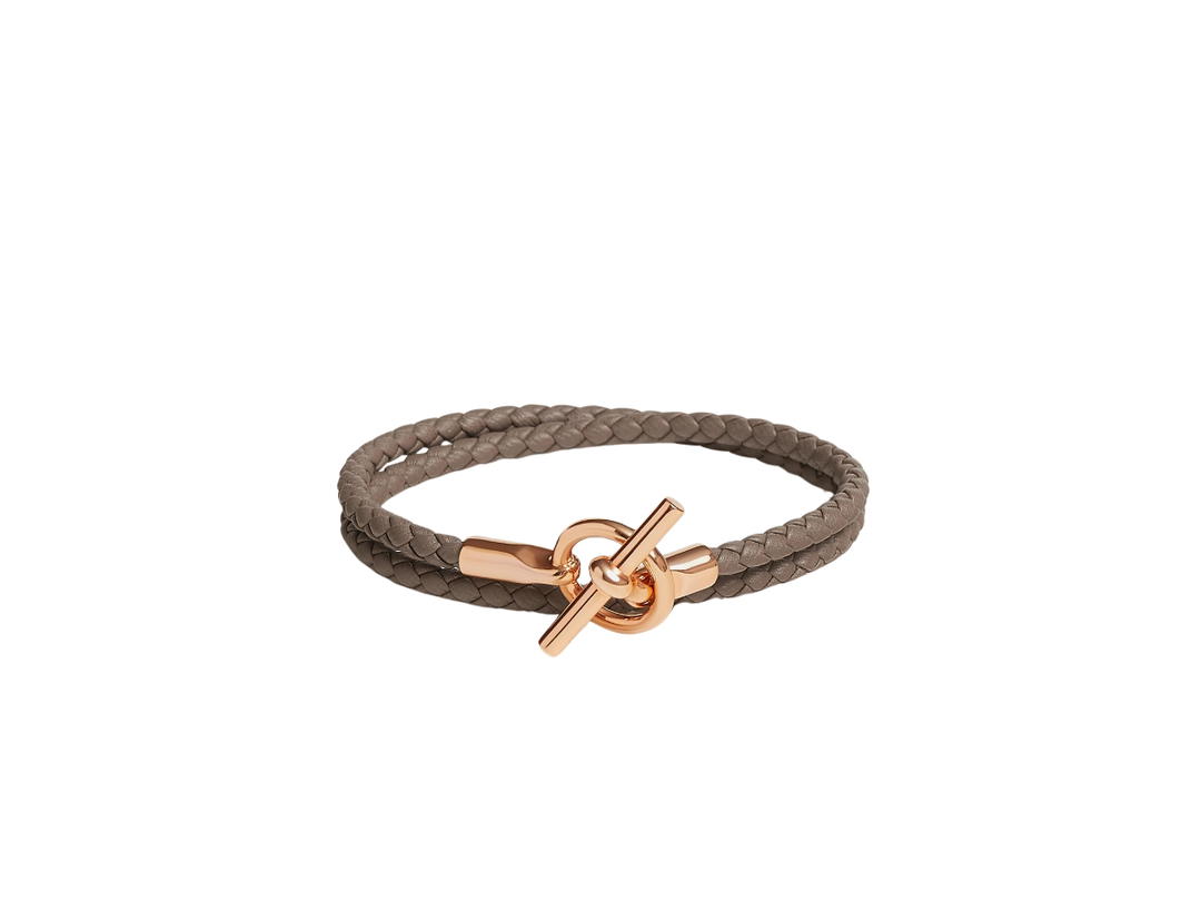 Hermes Hermes Glenan Double Tour Bracelet In Swift Calfskin With Rose Gold-Plated Glenan Closure Étoupe