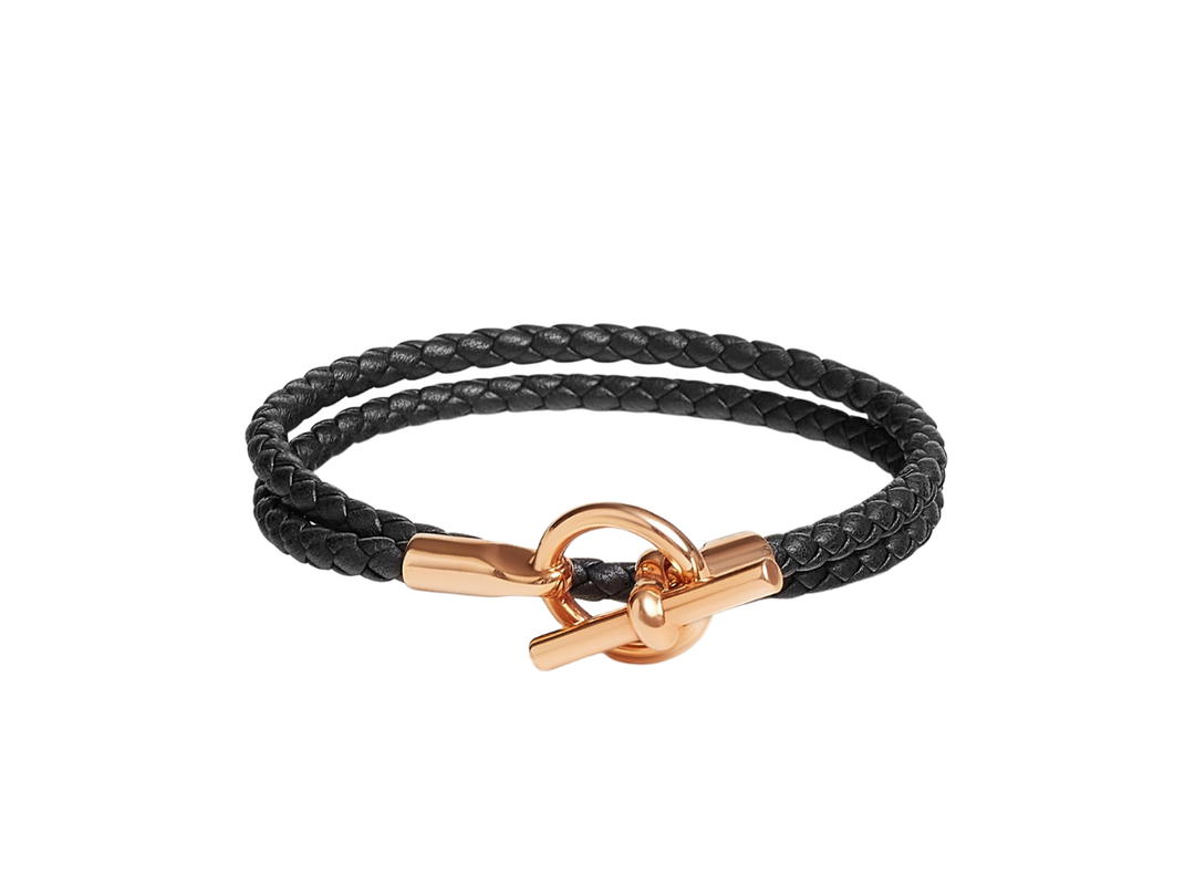 Hermes Hermes Glenan Double Tour Bracelet In Swift Calfskin With Rose Gold-Plated Glenan Closure Noir