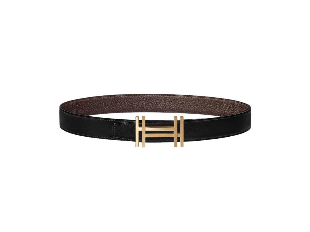 Hermes Hermes H Au Carre Belt Buckle & Reversible Leather Strap 32 MM Noir/Chocolat