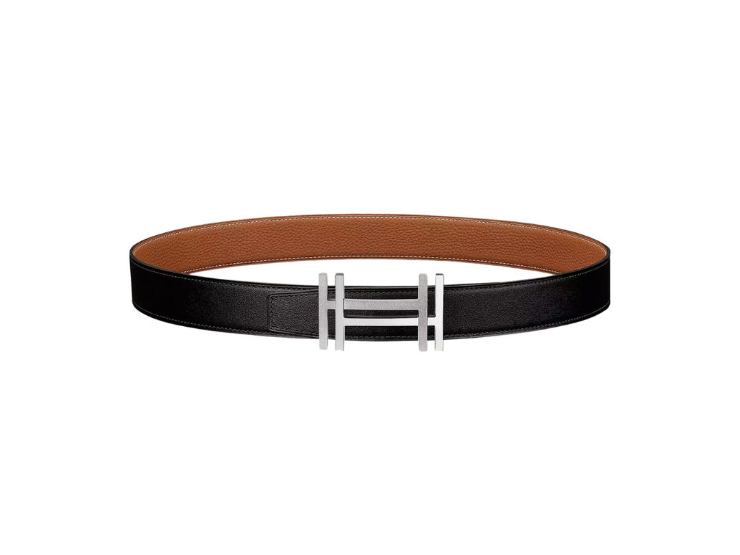 Hermes Hermes H Au Carre Belt Buckle & Reversible Leather Strap 32 MM Silver Noir/Gold