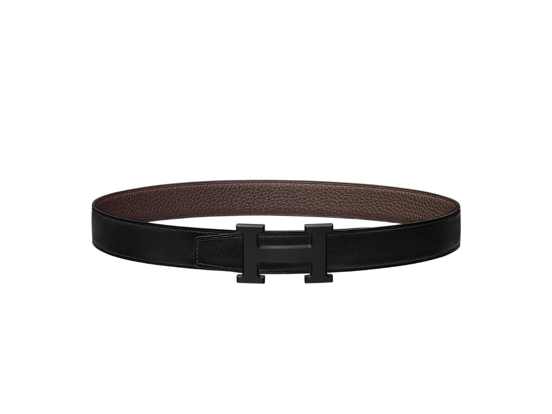 Hermes Hermes H Belt Buckle & Reversible Leather Strap 32 MM In Box 135-Togo Calfskin With Noir Matte PVD Plated Metal Noir-Chocolat