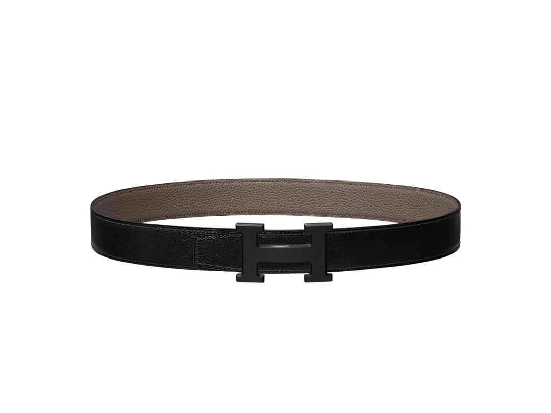 Hermes Hermes H Belt Buckle & Reversible Leather Strap 32 MM In Box 135-Togo Calfskin With Noir Matte PVD Plated Metal Noir-Etain