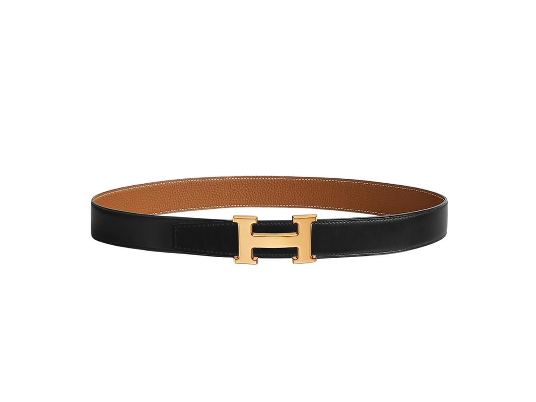 Hermes Hermes H Belt Buckle & Reversible Leather Strap 32 MM In Togo Calfskin With Gold Plated Metal Noir Gold