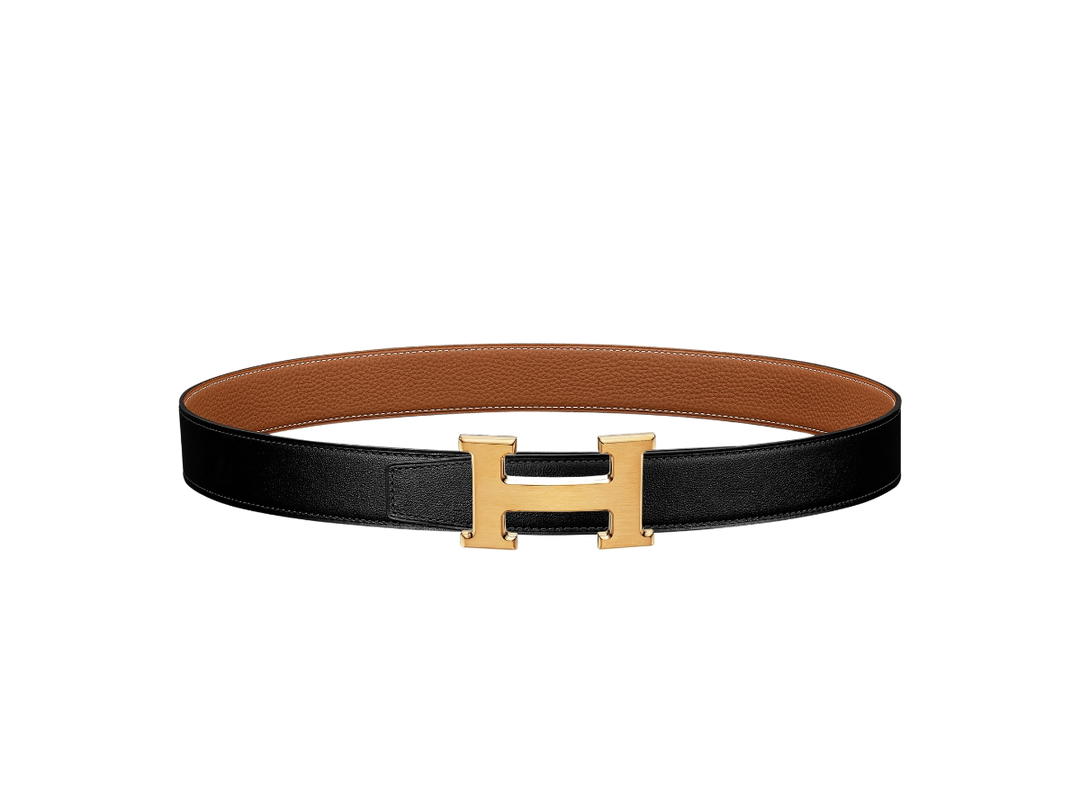 Hermes Hermes H Belt Buckle & Reversible Leather Strap 32 mm Platinum Brushed Gold Hardware Noir Gold