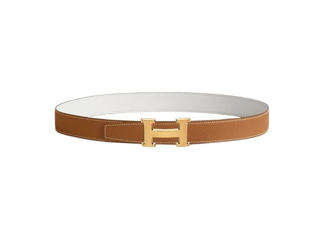 Hermes Hermes H Belt Buckle And Reversible Leather Strap 32 MM In Brushed Gold-Plated Metal Gold-Blanc - view 1