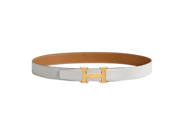 Hermes Hermes H Belt Buckle And Reversible Leather Strap 32 MM In Brushed Gold-Plated Metal Gold-Blanc - view 2