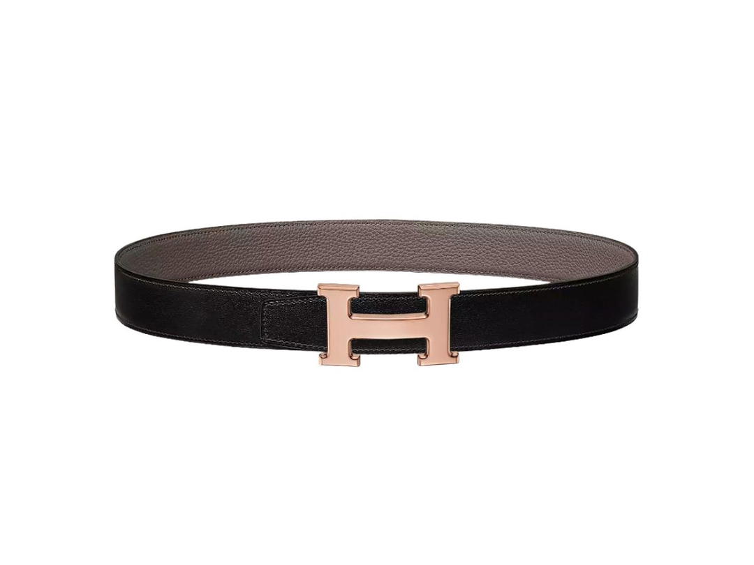 Hermes Hermes H Belt Rose Gold Plated Buckle & Reversible Leather Strap 32 MM Noir Etain
