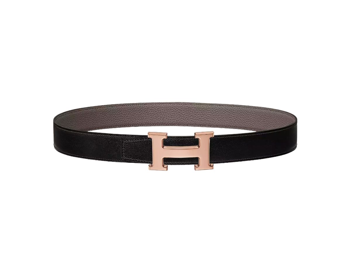 Hermes Hermes H Belt Rose Gold Plated Buckle & Reversible Leather Strap 32 MM Noir Etain
