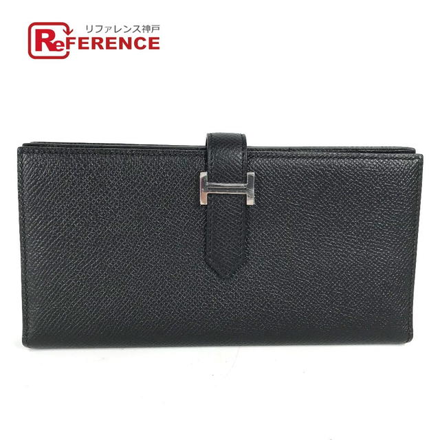 Hermes HERMES H logo Bearn Souffle 2-fold Long Wallet Epsom Black/SilverHardware - view 1