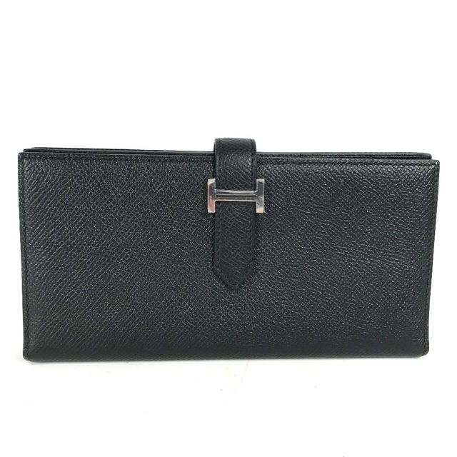 Hermes HERMES H logo Bearn Souffle 2-fold Long Wallet Epsom Black/SilverHardware - view 2