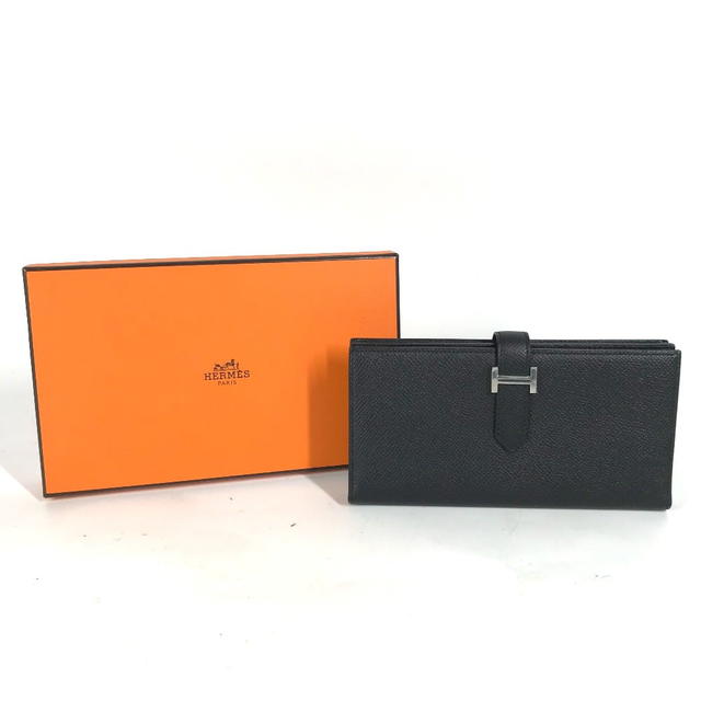 Hermes HERMES H logo Bearn Souffle 2-fold Long Wallet Epsom Black/SilverHardware - view 3