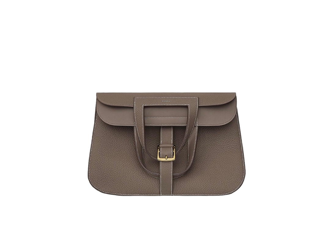 Hermes Hermes Halzan 25 Bag In Clemence Leather With Gold Etoupe