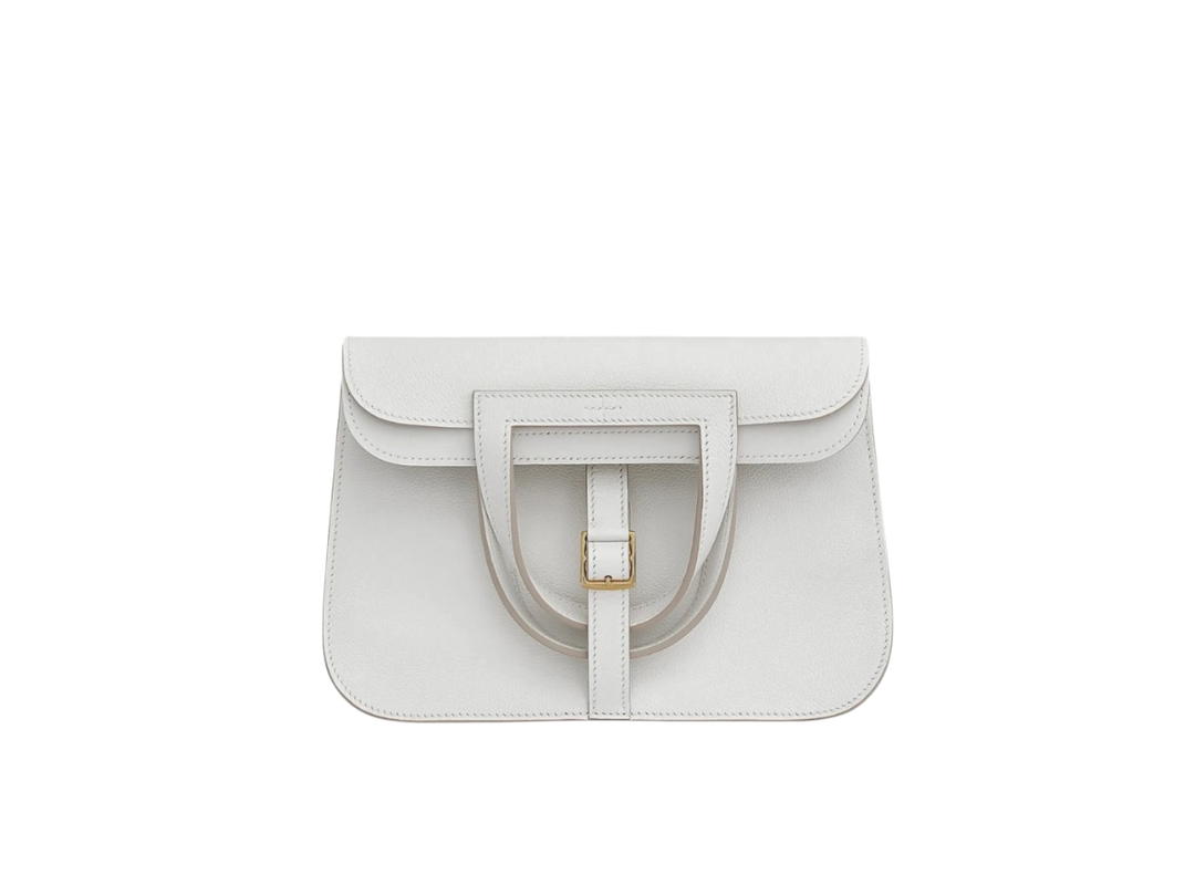 Hermes Hermes Halzan 25 Bag In Evercolor Leather With Gold Blanc