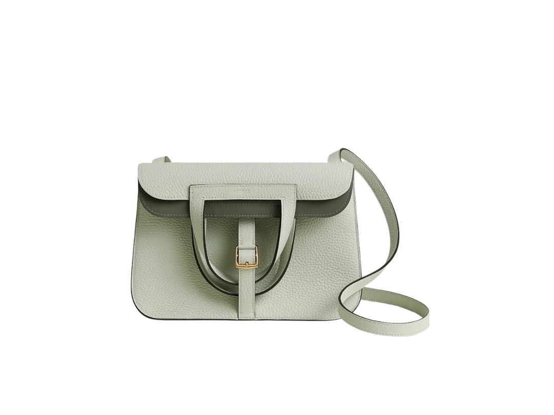 Hermes Hermes Halzan 25 Verso Bag In Clemence Leather With Gold Gris Neve Gris Meyer