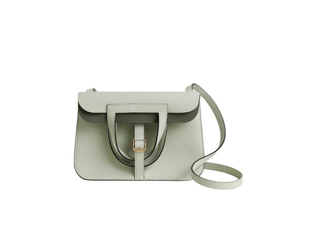 Hermes Hermes Halzan 25 Verso Bag In Clemence Leather With Gold Gris Neve Gris Meyer - view 1