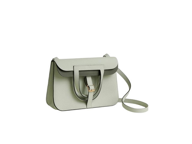 Hermes Hermes Halzan 25 Verso Bag In Clemence Leather With Gold Gris Neve Gris Meyer - view 2