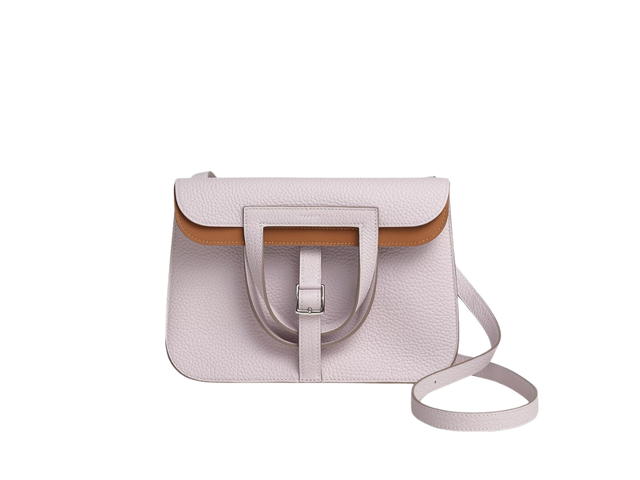 Hermes Hermes Halzan 25 Verso Bag In Clemence Leather With Palladium Mauve Pale Gold - view 1