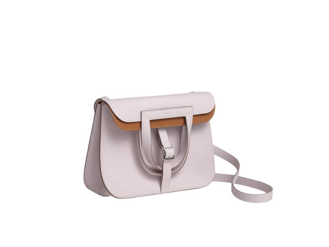 Hermes Hermes Halzan 25 Verso Bag In Clemence Leather With Palladium Mauve Pale Gold - view 2