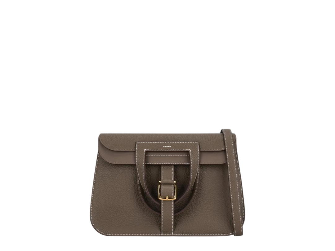 Hermes Hermes Halzan 31 Bag In Clemence Leather With Gold Hardware Etoupe