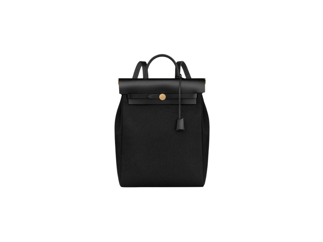 Hermes Hermes Herbag A Dos Zip Retourne Backpack In Quadricolor Military Canvas With Gold Plated Noir-Noir