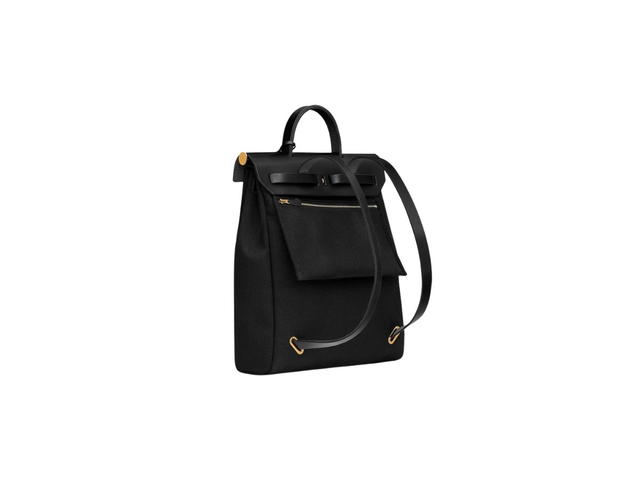 Hermes Hermes Herbag A Dos Zip Retourne Backpack In Quadricolor Military Canvas With Gold Plated Noir-Noir - view 4
