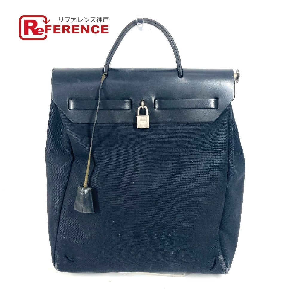 Hermes HERMES Herbag ad PM Handbag Tote Bag Hand Bag Leather/Canvas Black