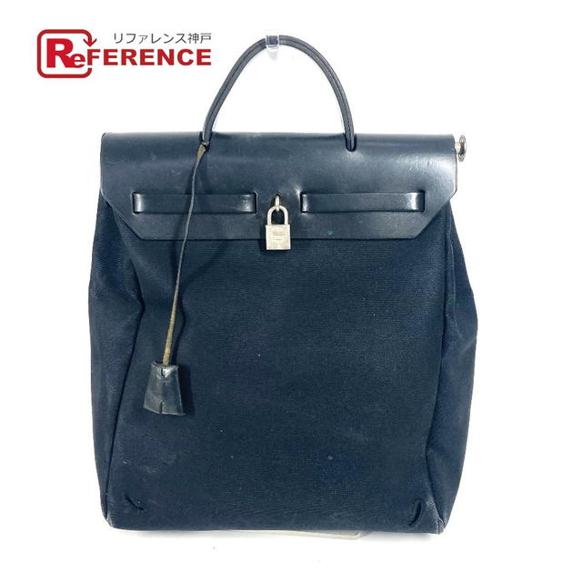 Hermes HERMES Herbag ad PM Handbag Tote Bag Hand Bag Leather/Canvas Black - view 1