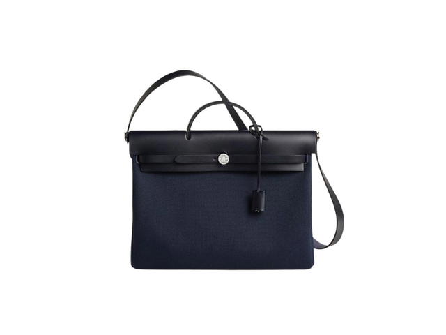 Hermes Hermes Herbag Messenger 39 Bag In Military Canvas With Palladium-Plated Bleu Marine-Bleu Indigo - view 1