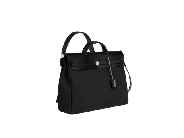 Hermes Hermes Herbag Messenger 39 Bag In Military Canvas With Palladium-Plated Noir-Noir - view 2