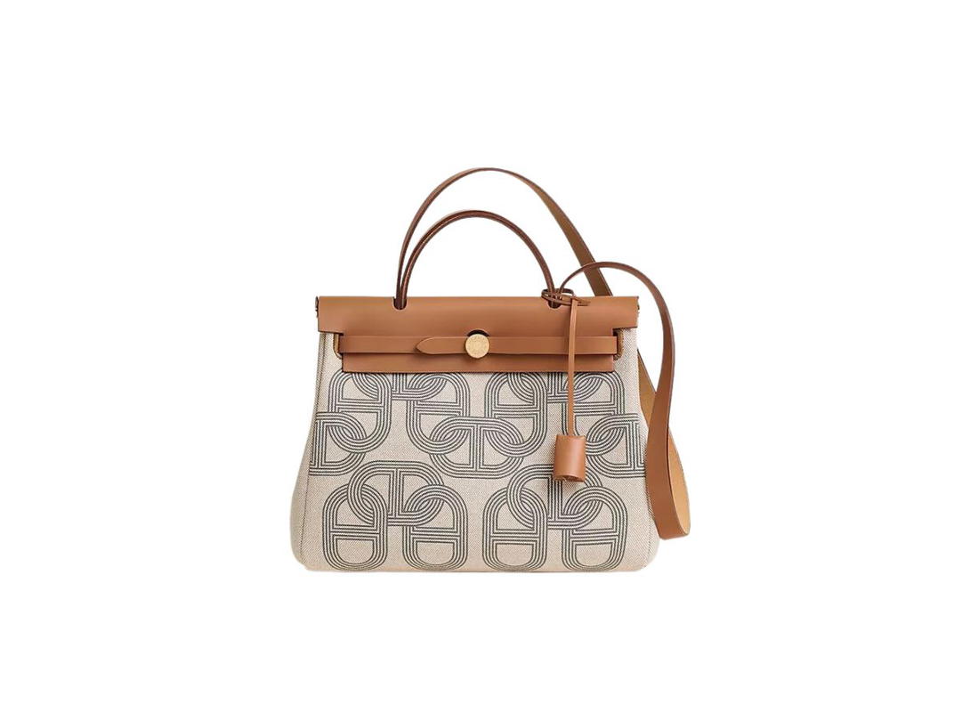 Hermes Hermes Herbag Zip 31 Bag In H Plume Canvas With Circuit 24 Motif And Gold-Plated Gris Meyer-Ecru Beige-Nature
