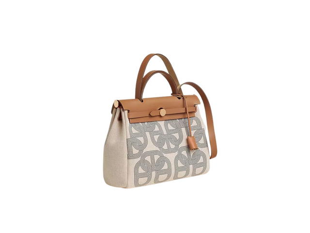 Hermes Hermes Herbag Zip 31 Bag In H Plume Canvas With Circuit 24 Motif And Gold-Plated Gris Meyer-Ecru Beige-Nature - view 2