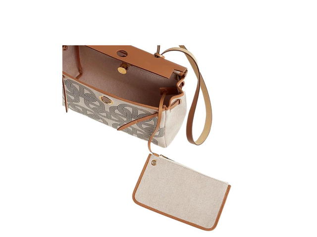 Hermes Hermes Herbag Zip 31 Bag In H Plume Canvas With Circuit 24 Motif And Gold-Plated Gris Meyer-Ecru Beige-Nature - view 3