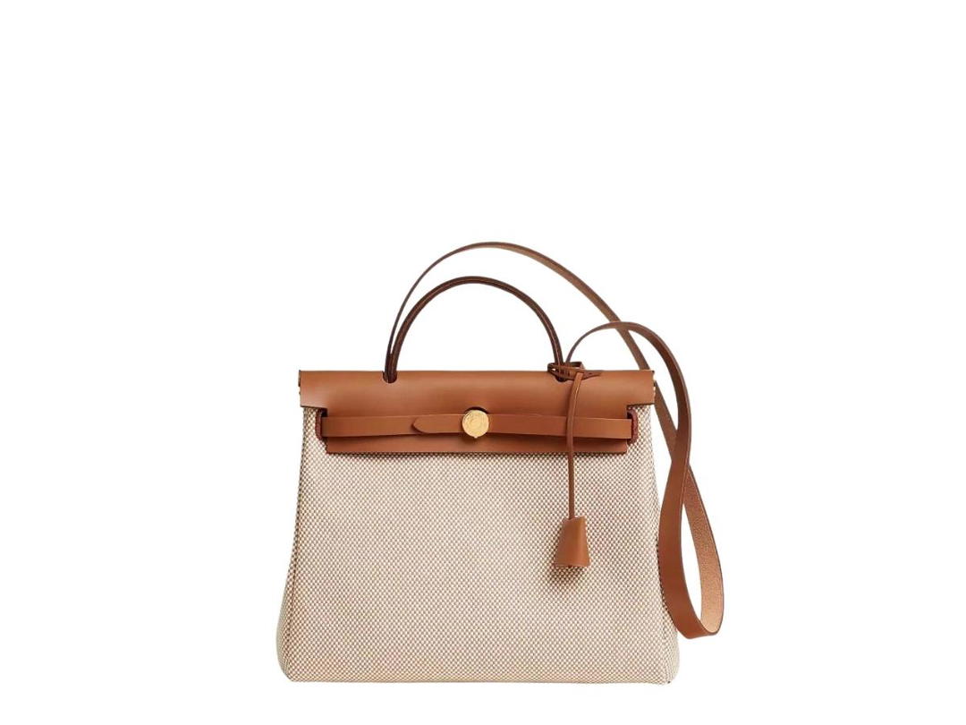 Hermes Hermes Herbag Zip 31 Bag In Retourne Viking Canvas With Gold Hardware Ecru-Beige-Fauve