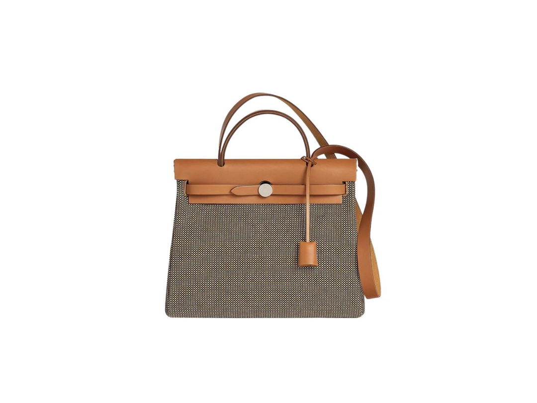 Hermes Hermes Herbag Zip 31 Retourne Bag In Viking Quadrille Canvas With Palladium-Plated Noir-Blanc-Desert-Nature