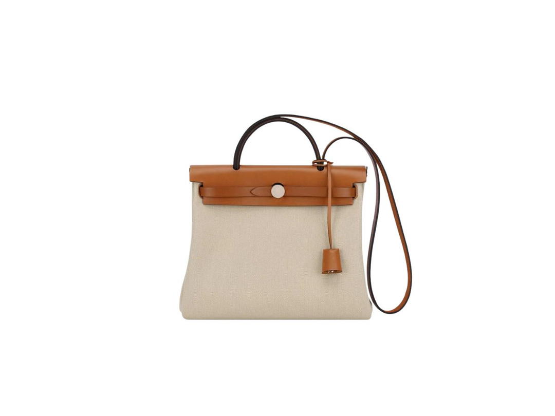 Hermes Hermes Herbag Zip 31 Retourne Verso Bag In Bicolor Officier Canvas With Palladium-Plated Beton-Cuivre-Nature-Fauve