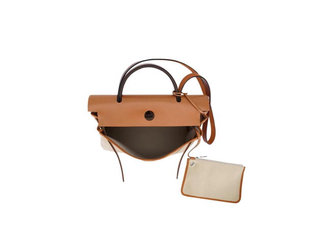 Hermes Hermes Herbag Zip 31 Retourne Verso Bag In Bicolor Officier Canvas With Palladium-Plated Beton-Cuivre-Nature-Fauve - view 3