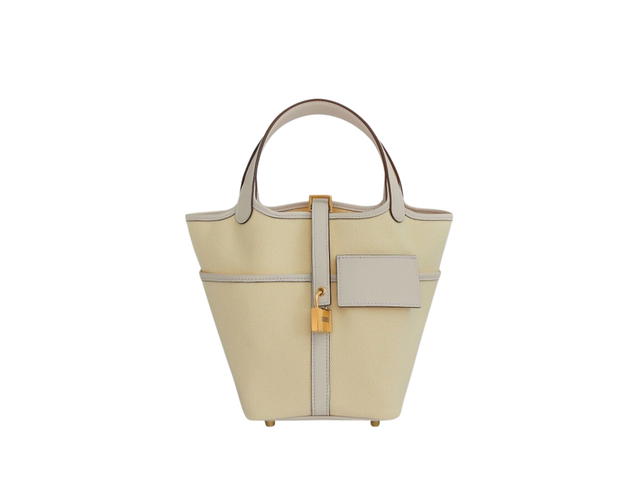 Hermes Hermes Picotin Lock Bag 18 In Goeland Canvas Swift With Gold-Plated Kelly Lock Closure Ecru Nata - view 1