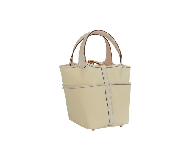 Hermes Hermes Picotin Lock Bag 18 In Goeland Canvas Swift With Gold-Plated Kelly Lock Closure Ecru Nata - view 2