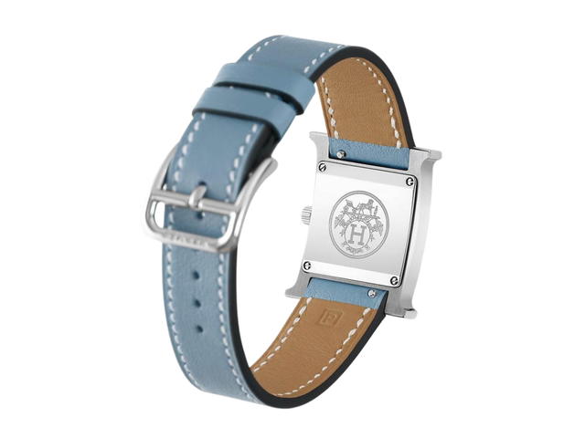 Hermes Hermes Heure H Watch Small 25 MM In Swift Calfskin With Steel Metal Blue Jean - view 2