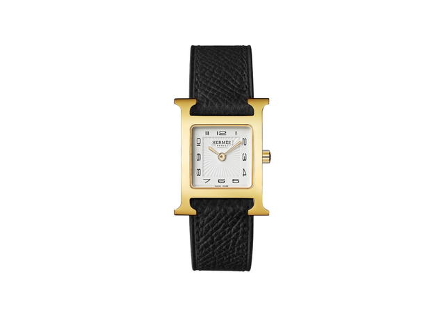 Hermes Hermes Heure H Watch Small Model 25 MM In Epsom Calfskin With Yellow Gold-Plated Steel Noir - view 1