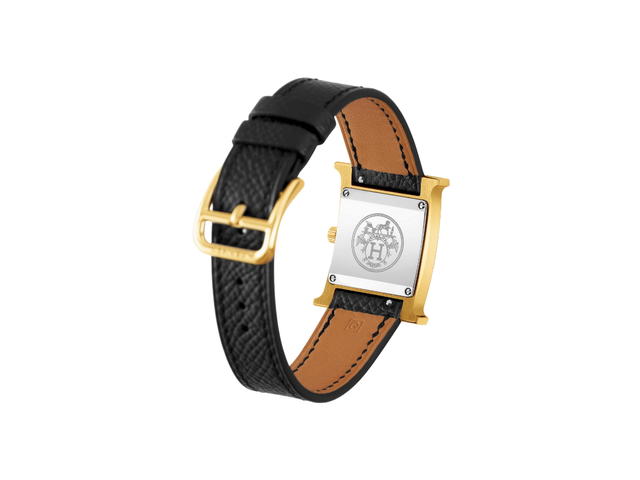 Hermes Hermes Heure H Watch Small Model 25 MM In Epsom Calfskin With Yellow Gold-Plated Steel Noir - view 2