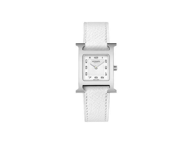 Hermes Hermes Heure H Watch Small Model 25 MM In White Epsom Calfskin With Steel Blanc - view 1