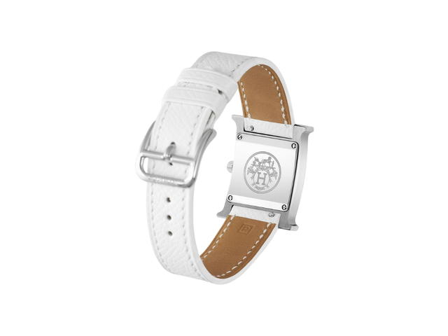 Hermes Hermes Heure H Watch Small Model 25 MM In White Epsom Calfskin With Steel Blanc - view 3