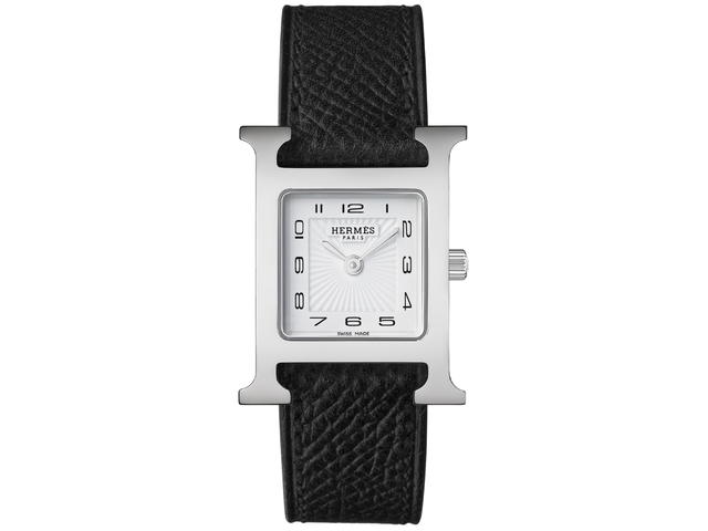 Hermes Hermes Heure H Watch Small Model 25MM In Noir Strap Epsom Calfskin With Steel Watch Quartz Movement White Dial Long Interchangeable Strap - view 1