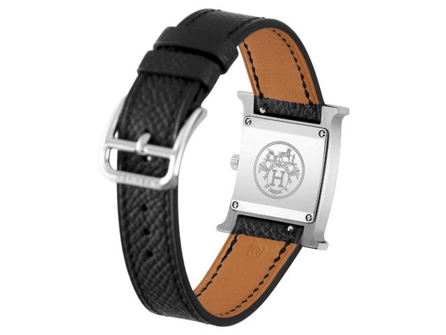 Hermes Hermes Heure H Watch Small Model 25MM In Noir Strap Epsom Calfskin With Steel Watch Quartz Movement White Dial Long Interchangeable Strap - view 2