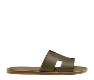 Buy Hermes Izmir Sandal In Calfskin And Technical Canvas With Iconic H Cut-Out Vert Toundra at Sasom – Authentic and Ready to Ship