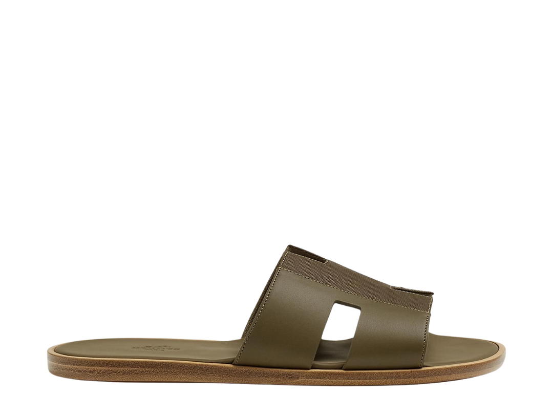 Hermes Hermes Izmir Sandal In Calfskin And Technical Canvas With Iconic H Cut-Out Vert Toundra