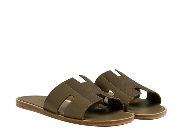 Hermes Hermes Izmir Sandal In Calfskin And Technical Canvas With Iconic H Cut-Out Vert Toundra - view 2