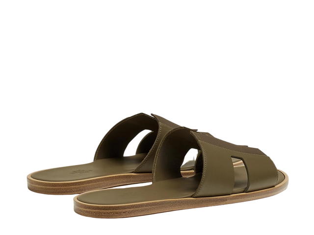 Hermes Hermes Izmir Sandal In Calfskin And Technical Canvas With Iconic H Cut-Out Vert Toundra - view 3