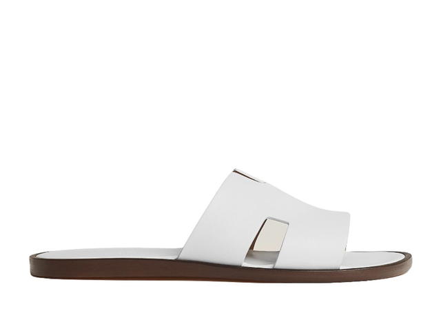 Hermes Hermes Izmir Sandal In Calfskin With Iconic H Cut-Out And Raw-Edged Detail Blanc - view 1